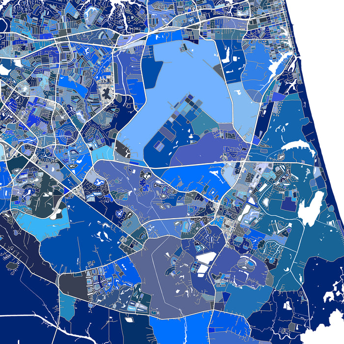 Colorful map of a city with different shades of blue