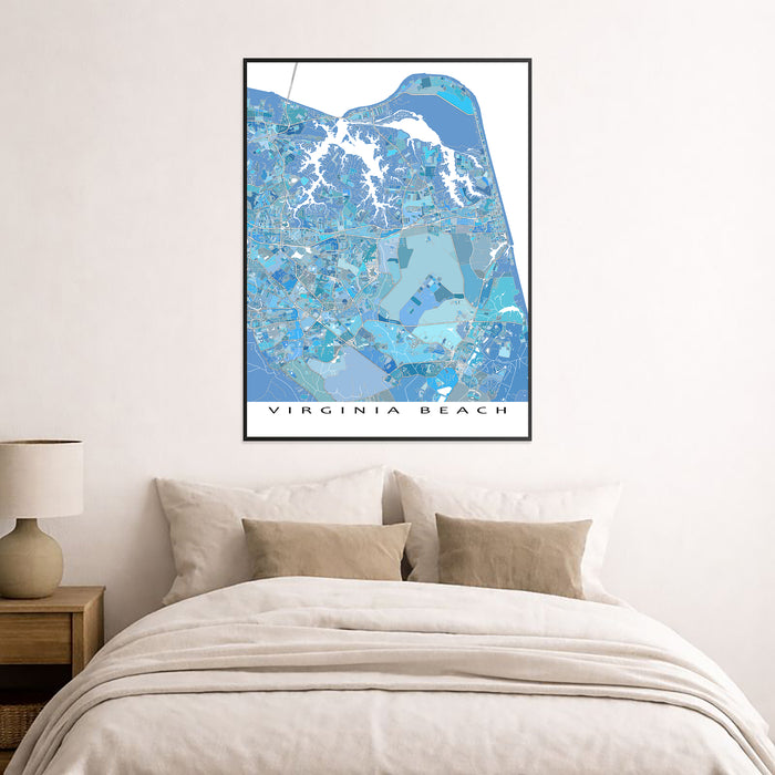 Virginia Beach Map Print: Light Blue Geometric City Street Wall Art Poster