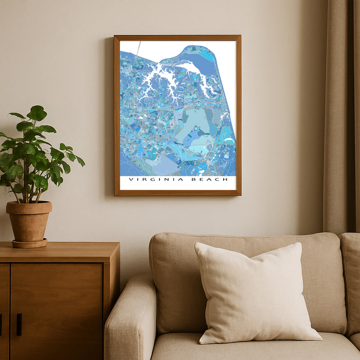 Virginia Beach Map Print: Light Blue Geometric City Street Wall Art Poster