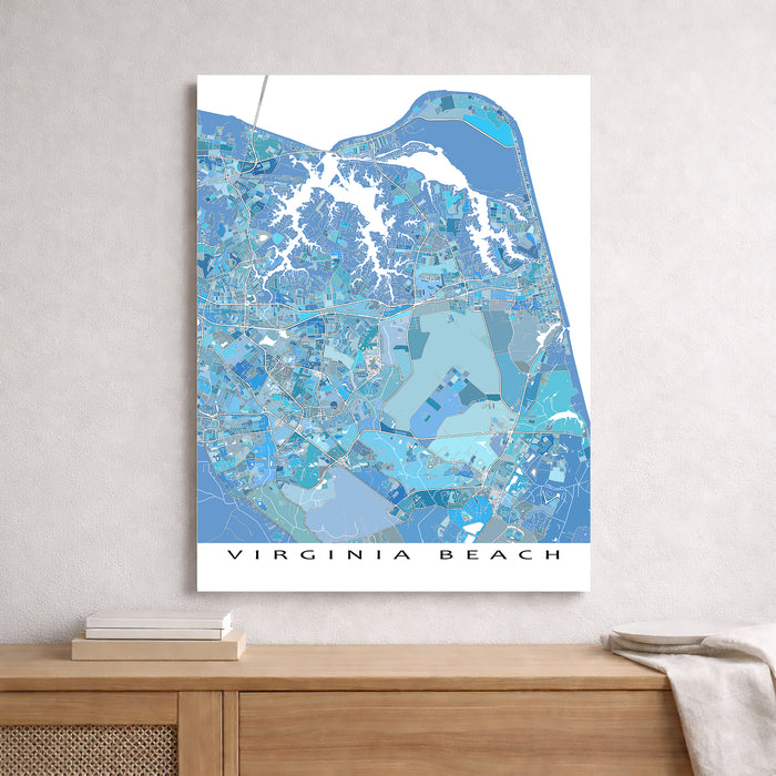 Virginia Beach Map Print: Light Blue Geometric City Street Wall Art Poster