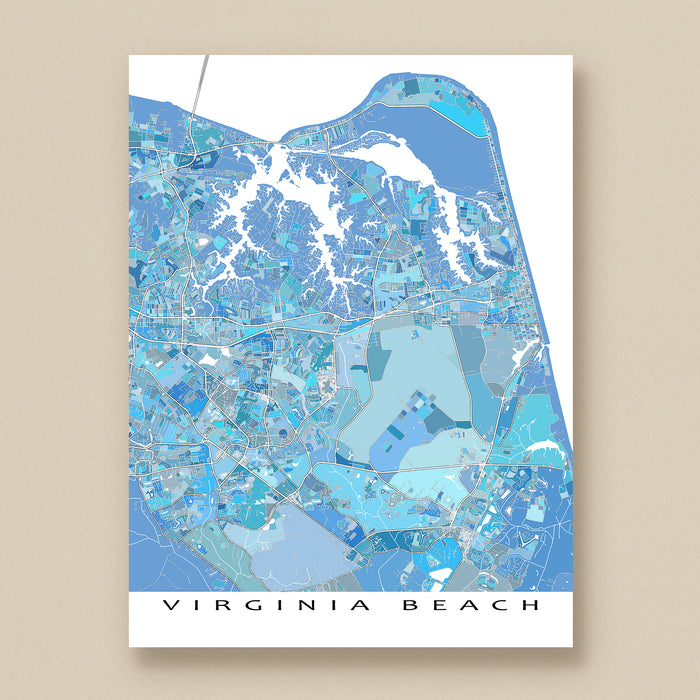 Virginia Beach Map Print: Light Blue Geometric City Street Wall Art Poster