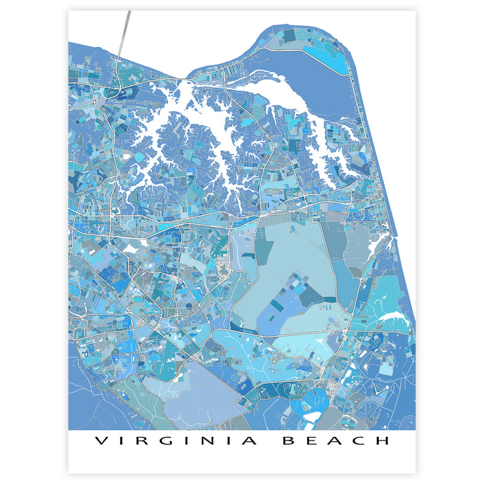 Virginia Beach Map Print: Light Blue Geometric City Street Wall Art Poster