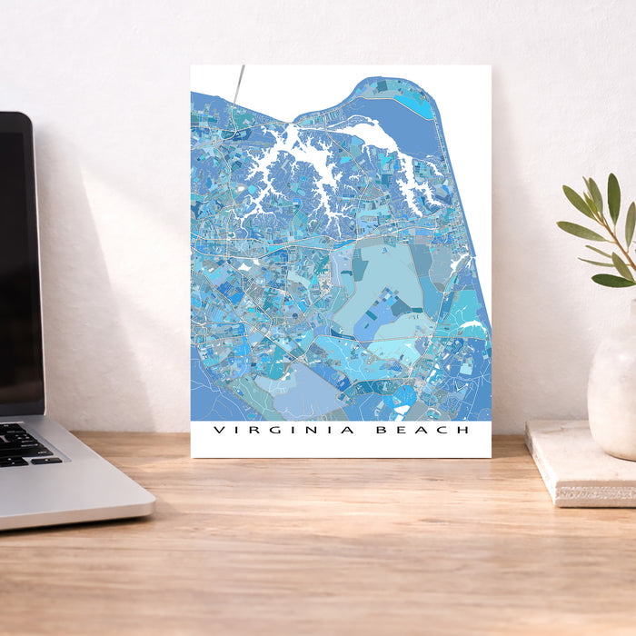 Virginia Beach Map Print: Light Blue Geometric City Street Wall Art Poster