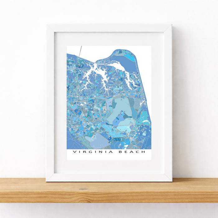 Virginia Beach Map Print: Light Blue Geometric City Street Wall Art Poster