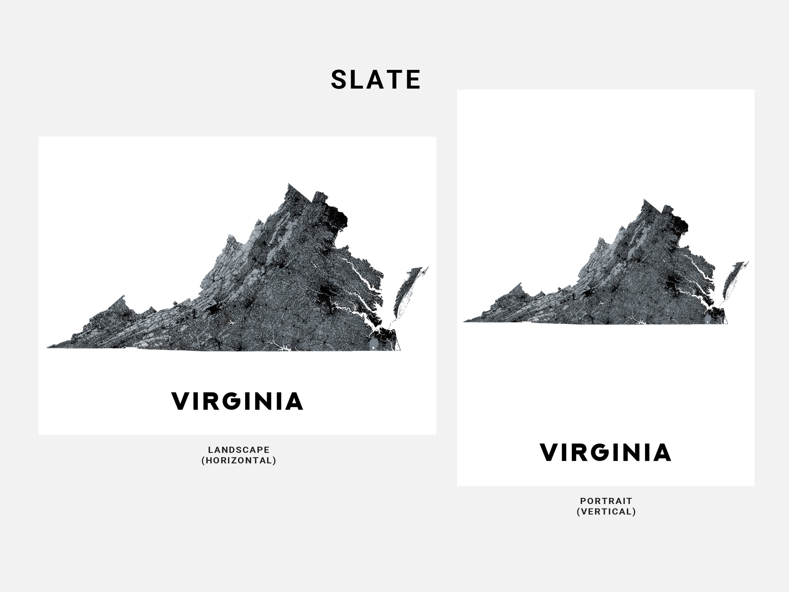 Virginia State Map Wall Art Print Poster, Landscape Topographic Road M ...