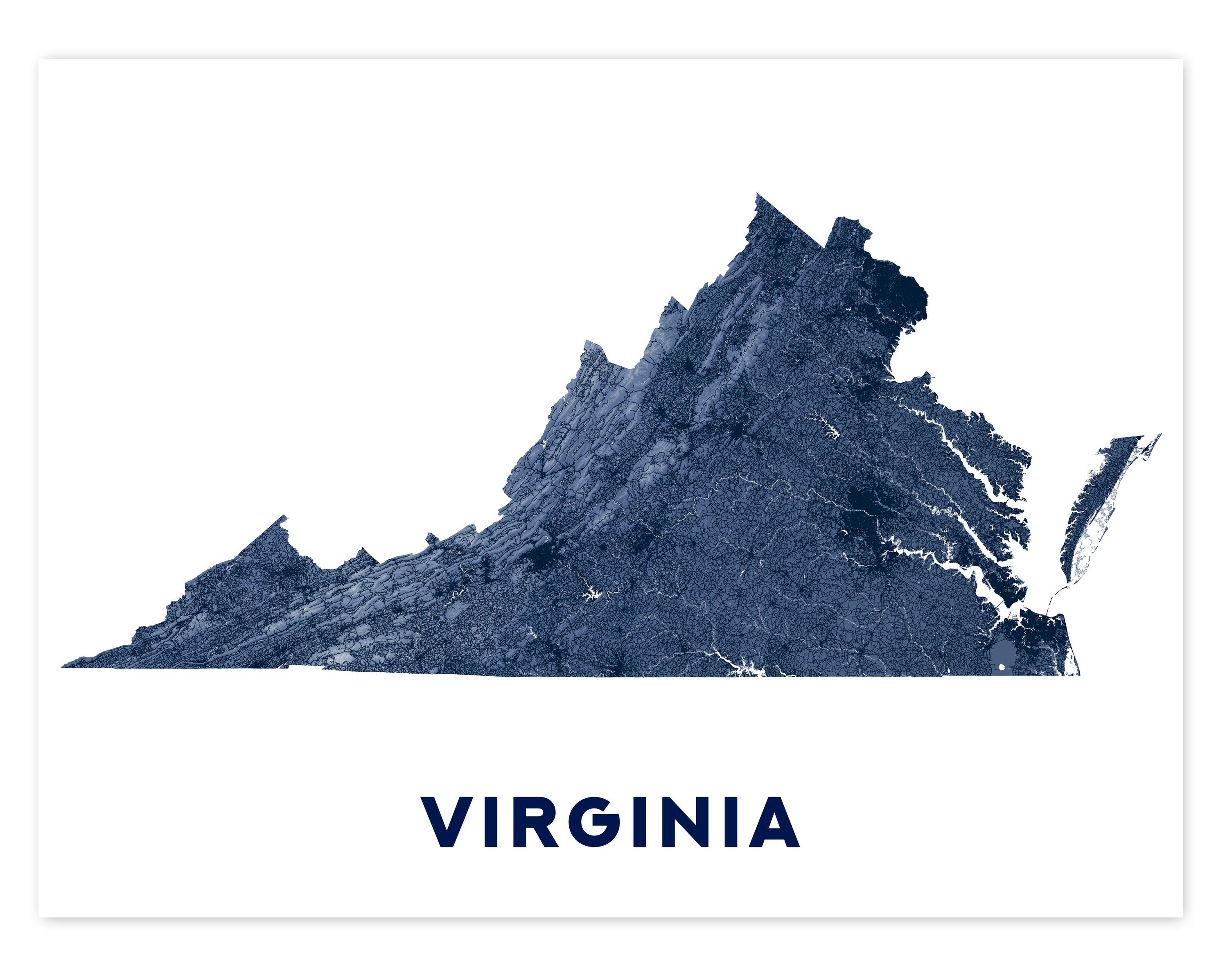 Virginia State Map Wall Art Print Poster, Landscape Topographic Road M ...