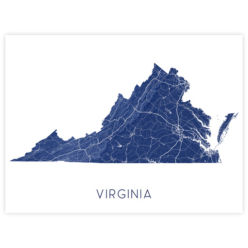 Map of Virginia in blue on a white background