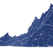 Map of Virginia with detailed topography and roads on a white background