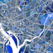 Colorful map of a city with grid lines and water bodies