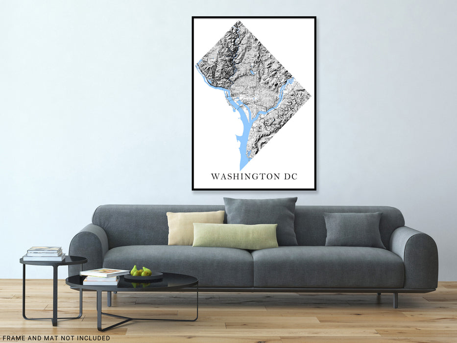 Washington DC map print with a black and white topographic landscape design by Maps As Art.