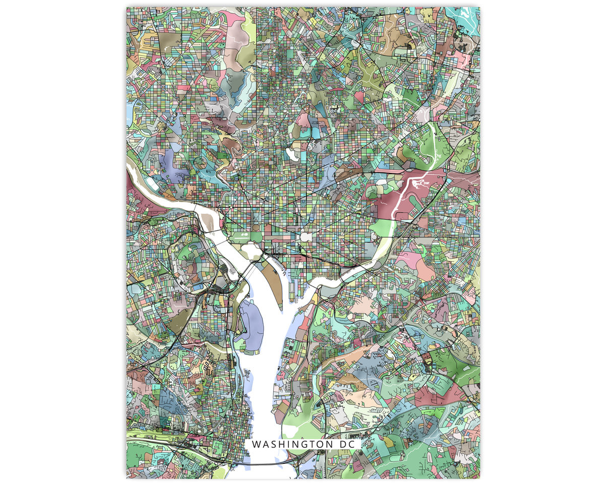 Washington DC City Street Map Wall Art Print Poster with Multicolored ...