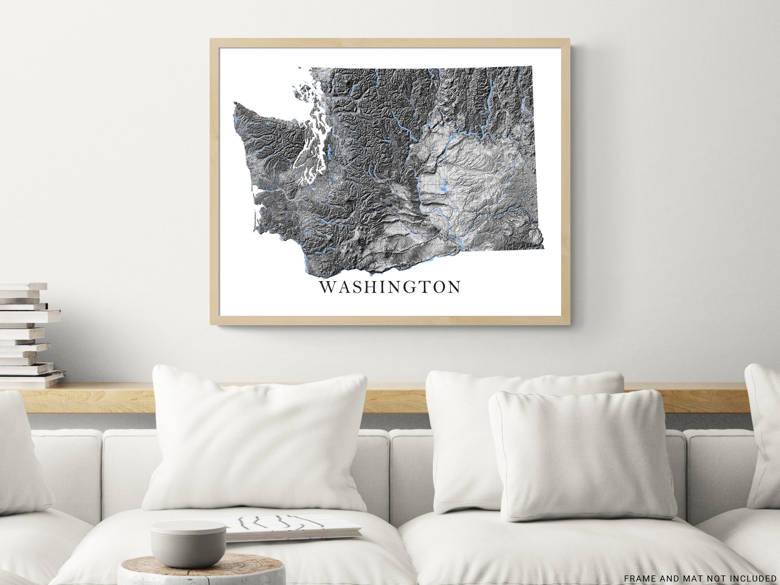 Washington State Map Wall Art Print Poster - Black and White Topograph ...