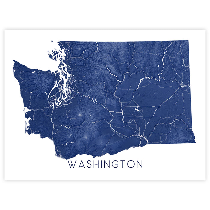 Map of Washington state in blue on a white background