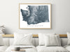 Washington state map print with natural landscape and main roads designed by Maps As Art.