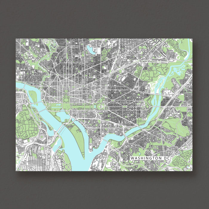 Map of Washington DC on a dark background