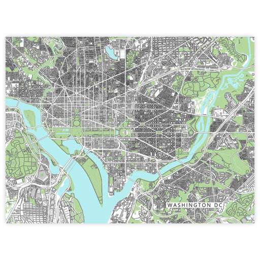 Map of Washington DC with green and gray colors