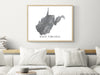 West Virginia state map print with a black and white topographic design by Maps As Art.