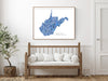 West Virginia state map art print in blue shapes designed by Maps As Art.