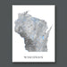 Map of Wisconsin with gray and blue colors on a white background