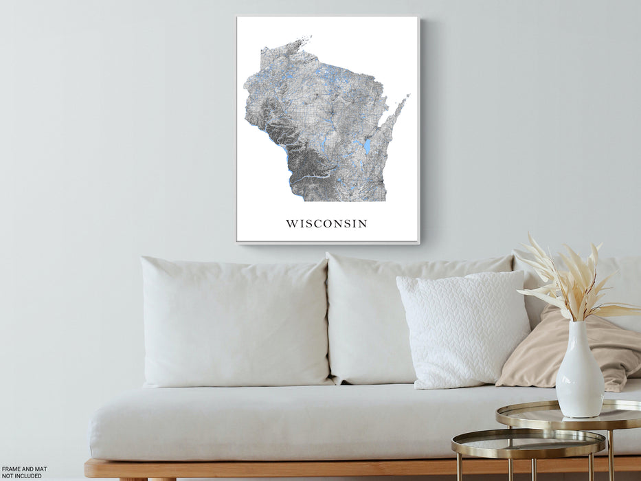Wisconsin state map art print designed by Maps As Art.