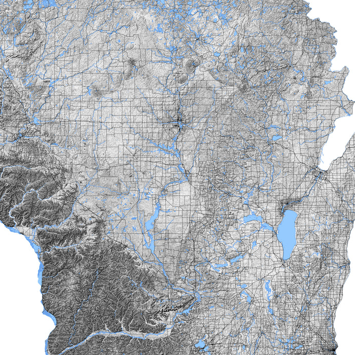 Topographic map of Wisconsin with elevation shading