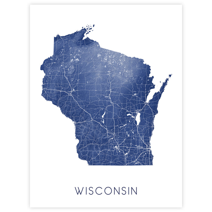 Map of Wisconsin in blue on a white background
