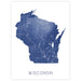 Map of Wisconsin in blue on a white background