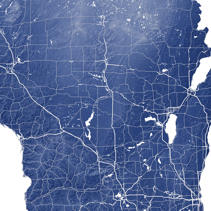 Map of the Wisconsin with a blue color scheme
