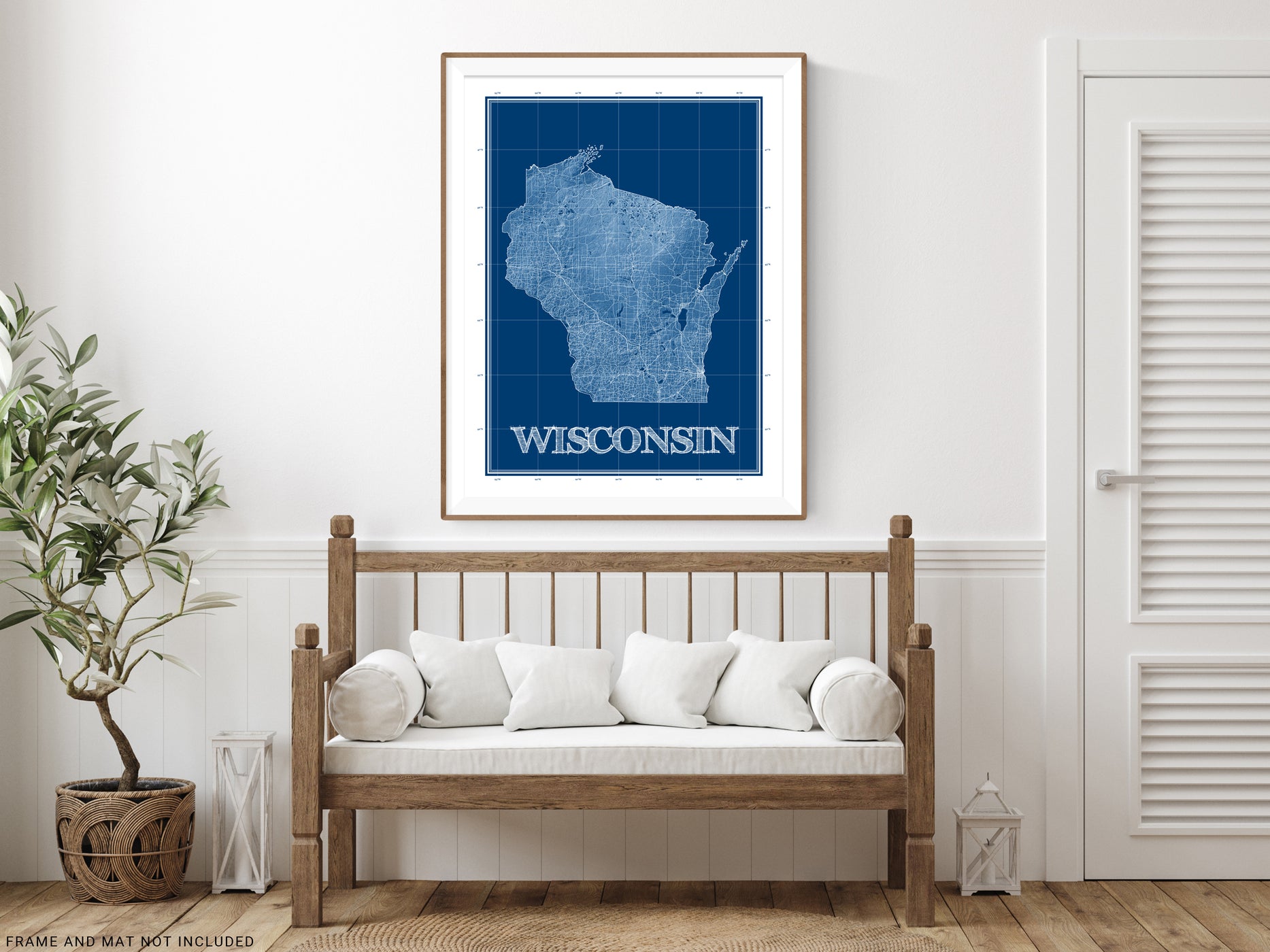 Wisconsin State Map Wall Art Print Poster with Blue Patent Blueprint D ...