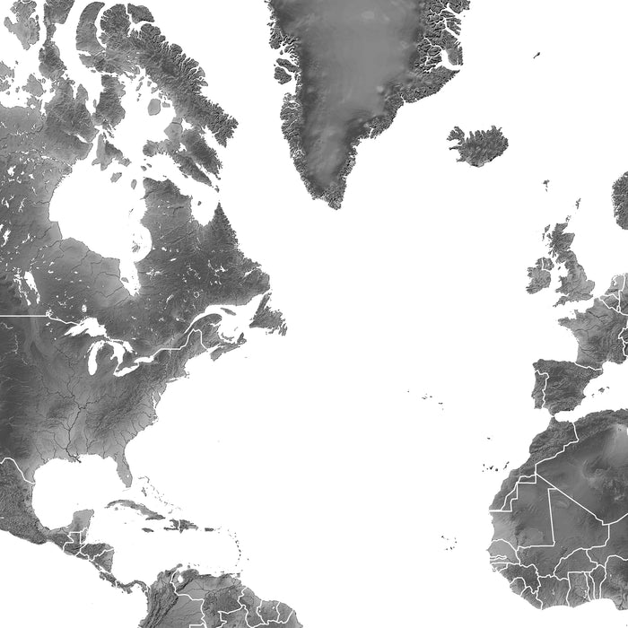 Satellite image of North America in black and white