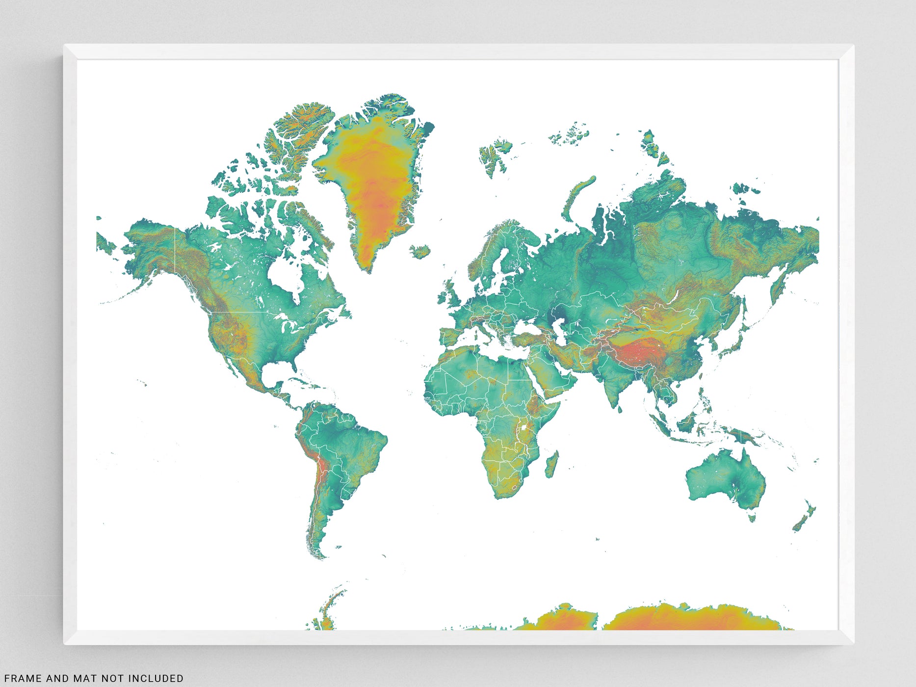 World Map Print Poster, Topographic Map of the World Art Prints, Count ...