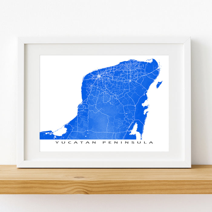Framed map of Yucatan Peninsula on a white wall