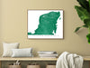 Yucatan Peninsula, Mexico map print with natural landscape and main roads designed by Maps As Art.