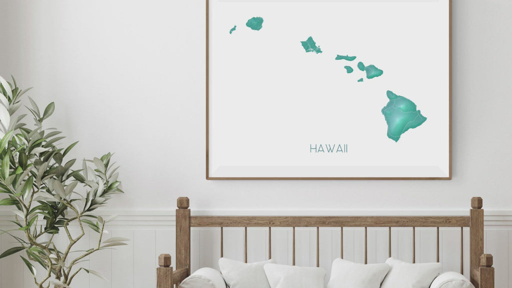 Hawaii map print in turquoise video by Maps As Art.