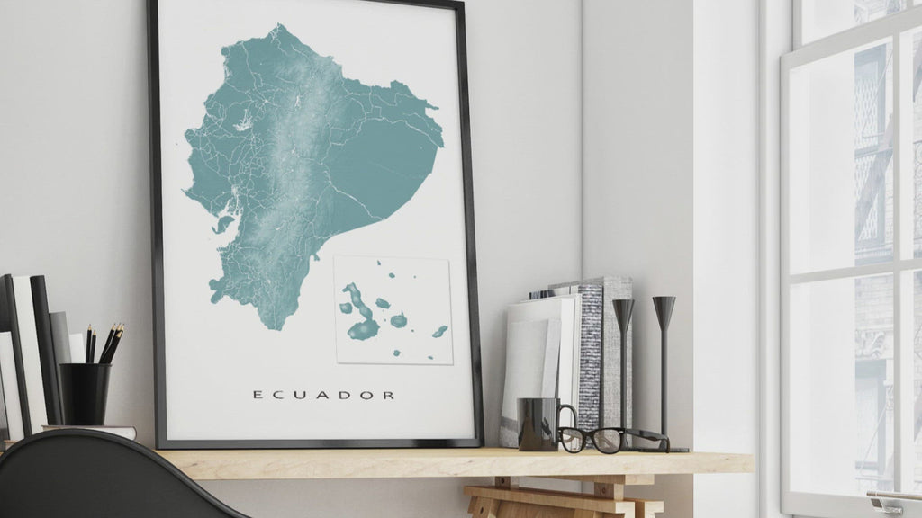 Ecuador and Galapagos Islands map print video designed by Maps As Art.