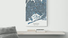 Queens, New York city map print with a denim blue geometric design video by Maps As Art.