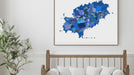 Ibiza, Spain map art print in blue shapes video designed by Maps As Art.