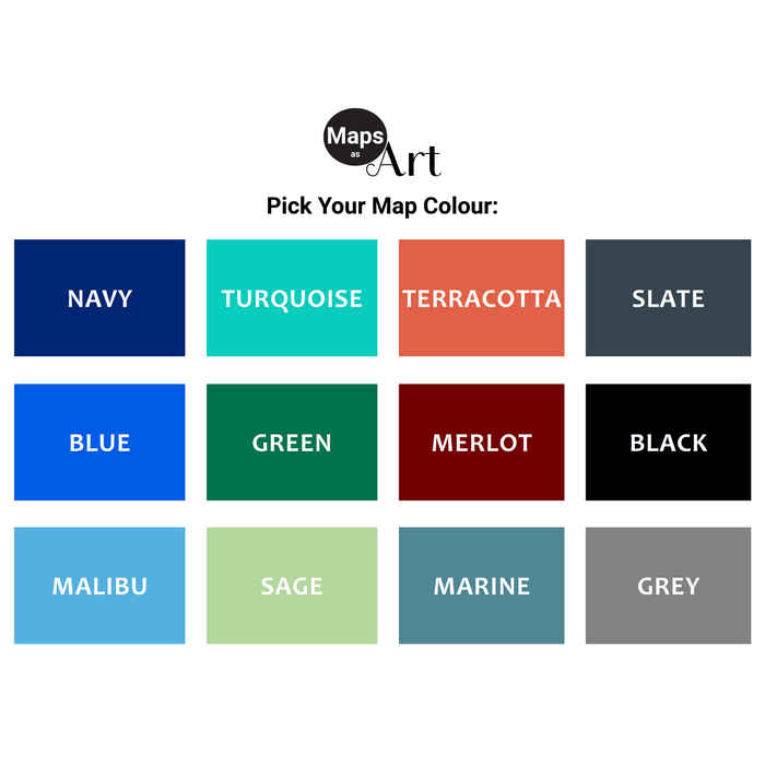 Maps As Art map art print colour choices.