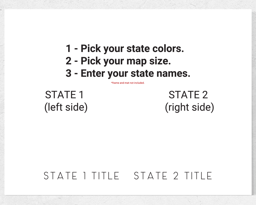 Custom Two State Wall Art Print, 2 US States Map Poster