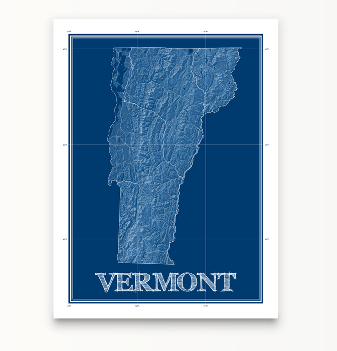 Vermont state blueprint map art print designed by Maps As Art.