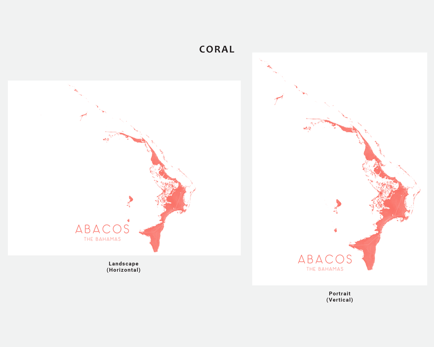 Abacos The Bahamas map print in Coral by Maps As Art.