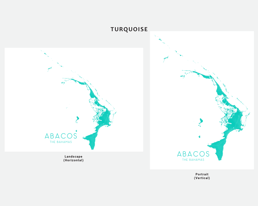 Abacos The Bahamas map print in Turquoise by Maps As Art.