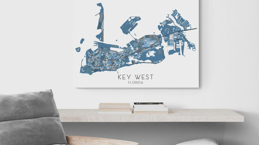Key West, Florida Keys video map print with a denim blue geometric design by Maps As Art.