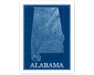 Alabama state blueprint map art print designed by Maps As Art.