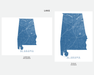 Alabama state map print with a topographic design by Maps As Art.