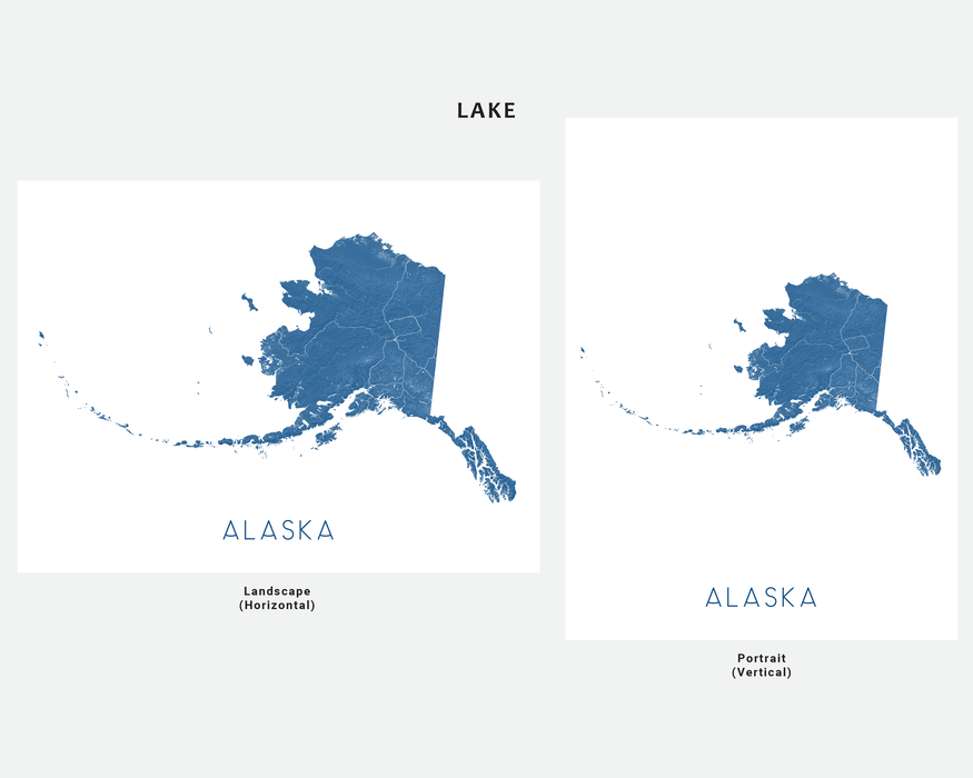 Alaska state map print in Lake by Maps As Art.