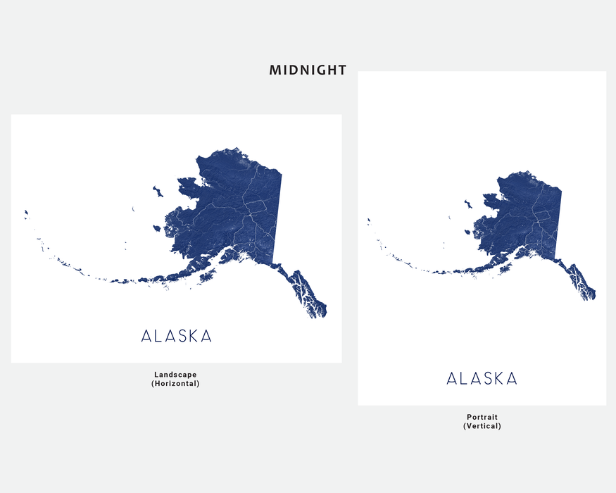 Alaska state map print in Midnight by Maps As Art.