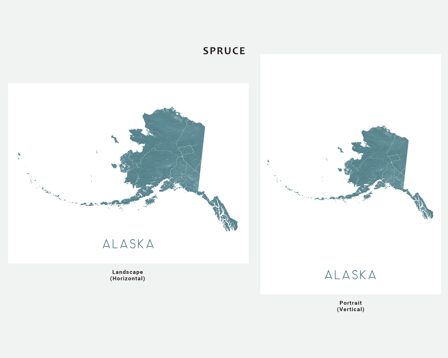 Alaska state map print in Spruce by Maps As Art.
