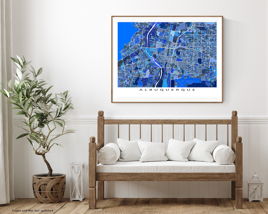 Albuquerque map art print in blue shapes from Maps As Art.