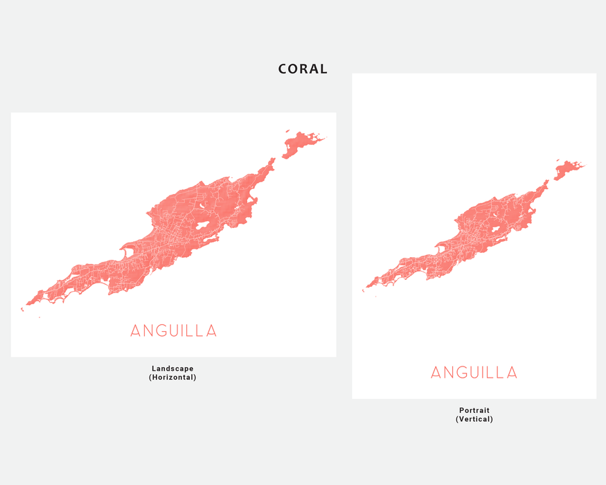 Anguilla map print in Coral by Maps As Art.